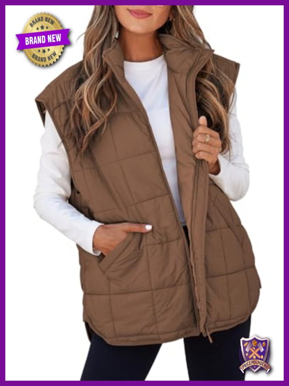 Women's Quilted Puffer Vest Cap Sleeve Zip Up